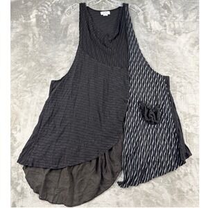 Dorman Tank Top Womens L/XL Asymmetric Black Gray Striped Crinkle EUC
